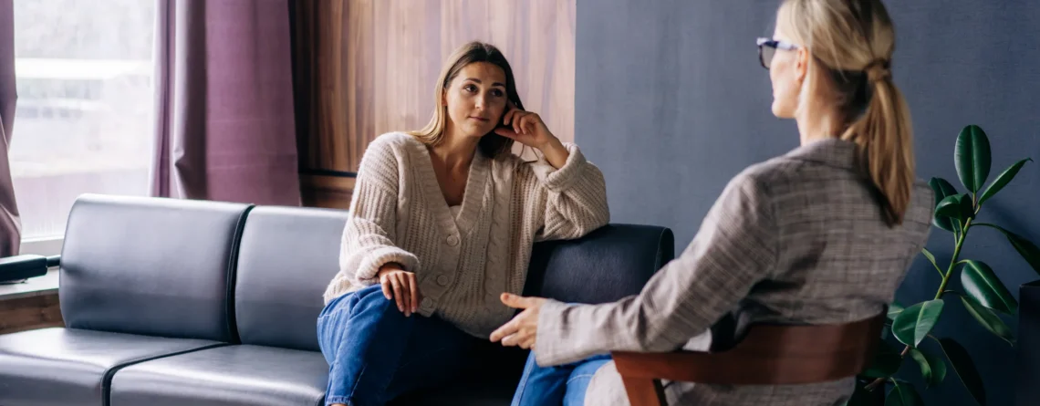Therapist meeting with a patient to discuss mental health and substance use concerns